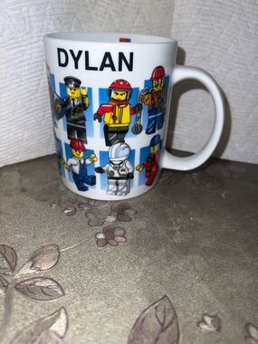 Personalized LEGO Minifigure Mug - Dylan - White with Multicolor Minifigs